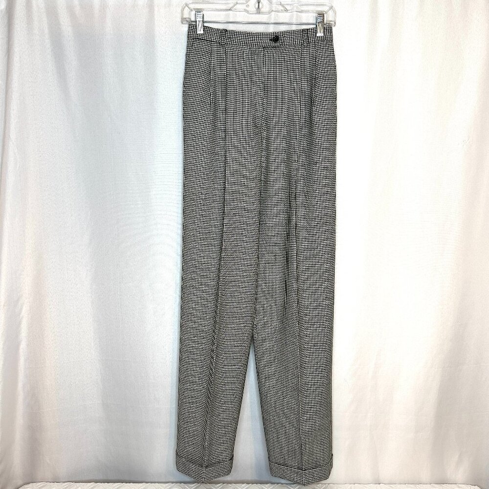 Vintage Preppy Old Money Worsted Wool Cuffed Houndstooth Pants by Talbots,‎ 6